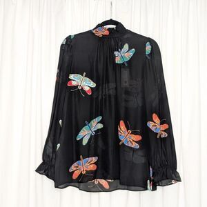 Tucker Stella Blouse Ms Jung's Dragonfly Black in Double Georgette Silk Top